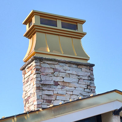 Custom anodized aluminum chimney cap, hand-fabricated in multiple finishes
