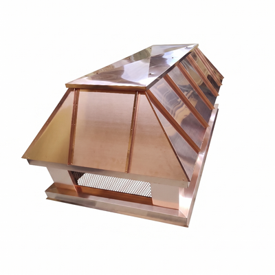 Custom copper Curved Panel chimney cap hand-fabricated by Archaic Metal