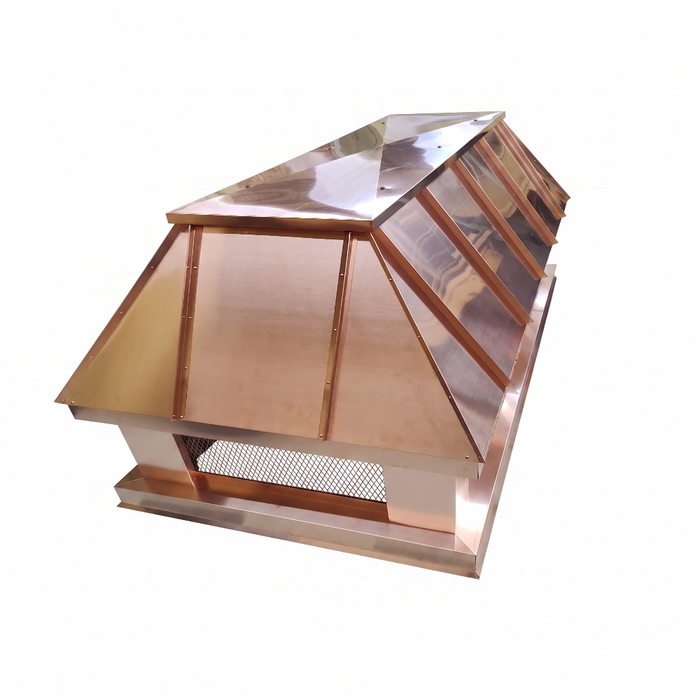 Custom copper Curved Panel chimney cap hand-fabricated by Archaic Metal