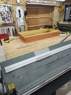 Gold anodized aluminum chimney cap base and side mount skirt during fabrication — showing drip edge detail, Archaic Metal shop Berlin NJ