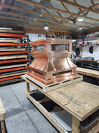 Custom copper crown top vent chimney cap, three-quarter view, hand-fabricated by Archaic Metal
