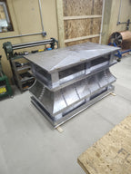 Lead coated Copper crown top vent cap, floor-level angle showing stepped crown lid and vent screens