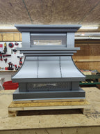 Large Kynar finish Aluminum crown top vent chimney cap, wide-angle bench view showing scale