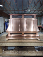 Large custom copper top vent curved panel chimney cap, multi-flue size, front view