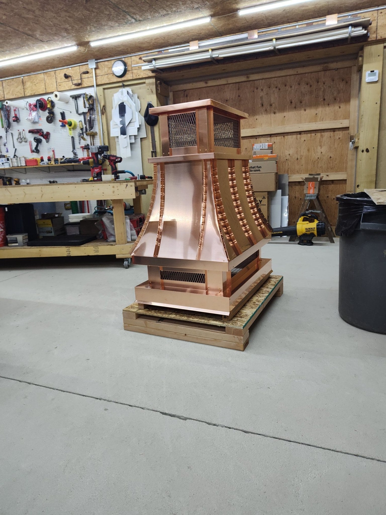 Narrow copper top vent curved panel cap showing tall proportions for smaller chimney openings