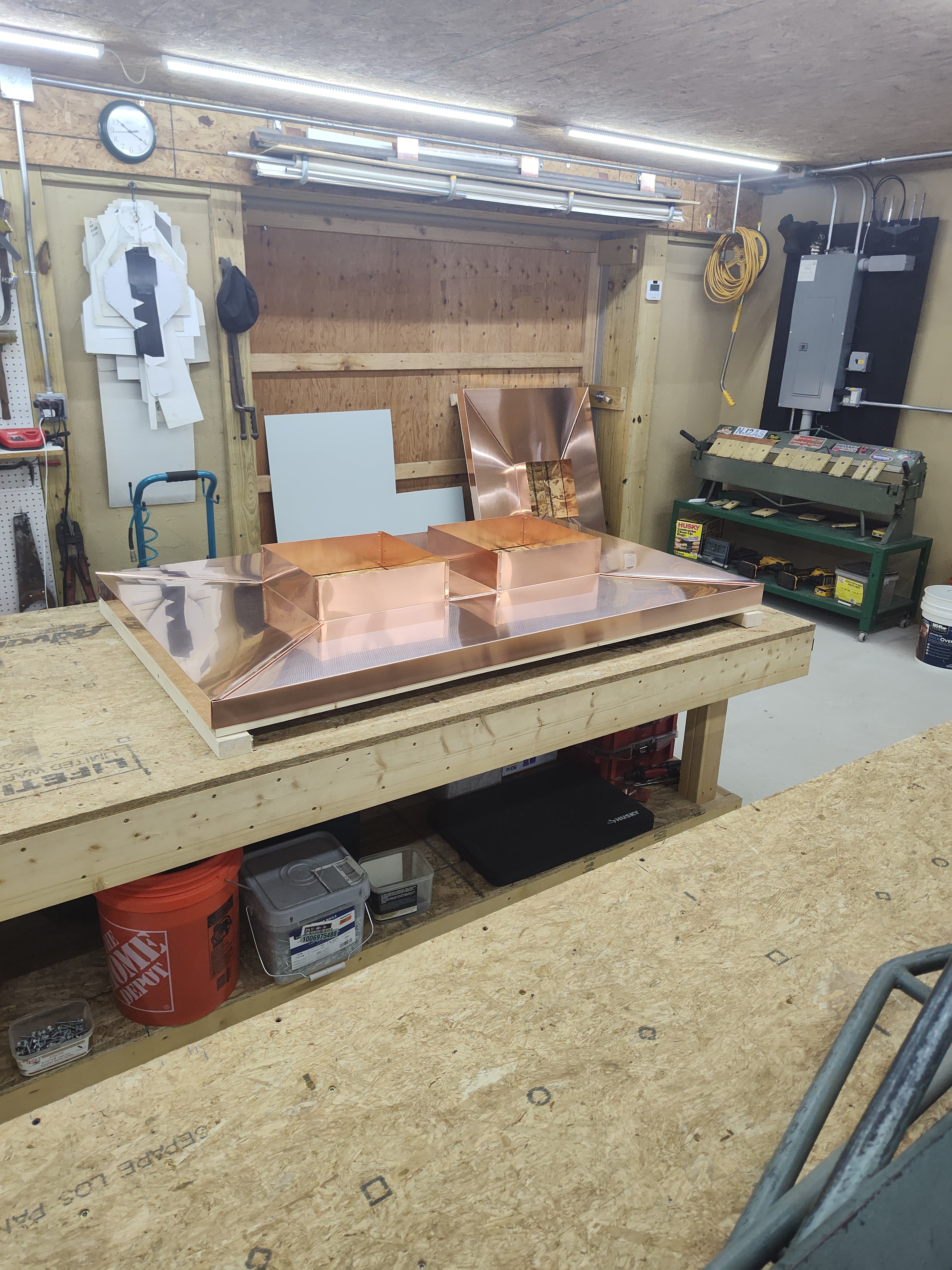 Chimney chase cover with 3-inch soldered standing collar at flue pipe penetration