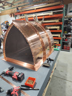 Copper arched cathedral chimney cap during fabrication, Berlin NJ workshop