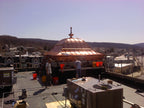Custom copper bell roof with standing seam panels, built-in copper gutter, and hand-fabricated roof finial – Archaic Metal, NJ