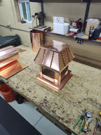 Cross brake removable lid, copper chimney cap, top view — hand-fabricated by Archaic Metal, Berlin NJ