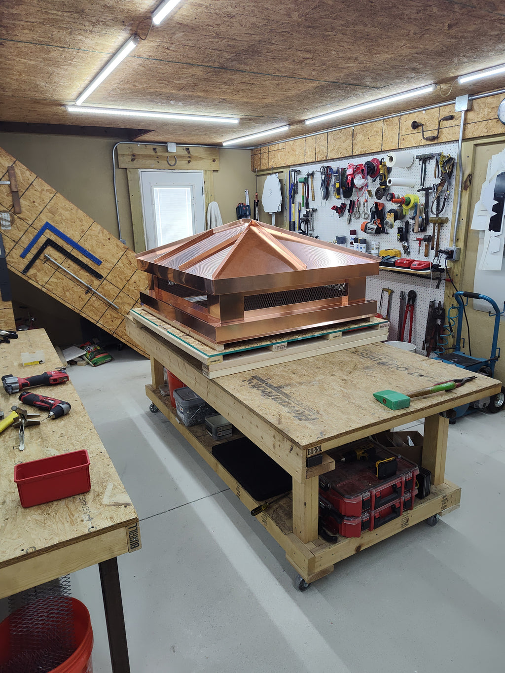 Custom hip roof chimney cap installed — copper option ships anywhere in the USA

