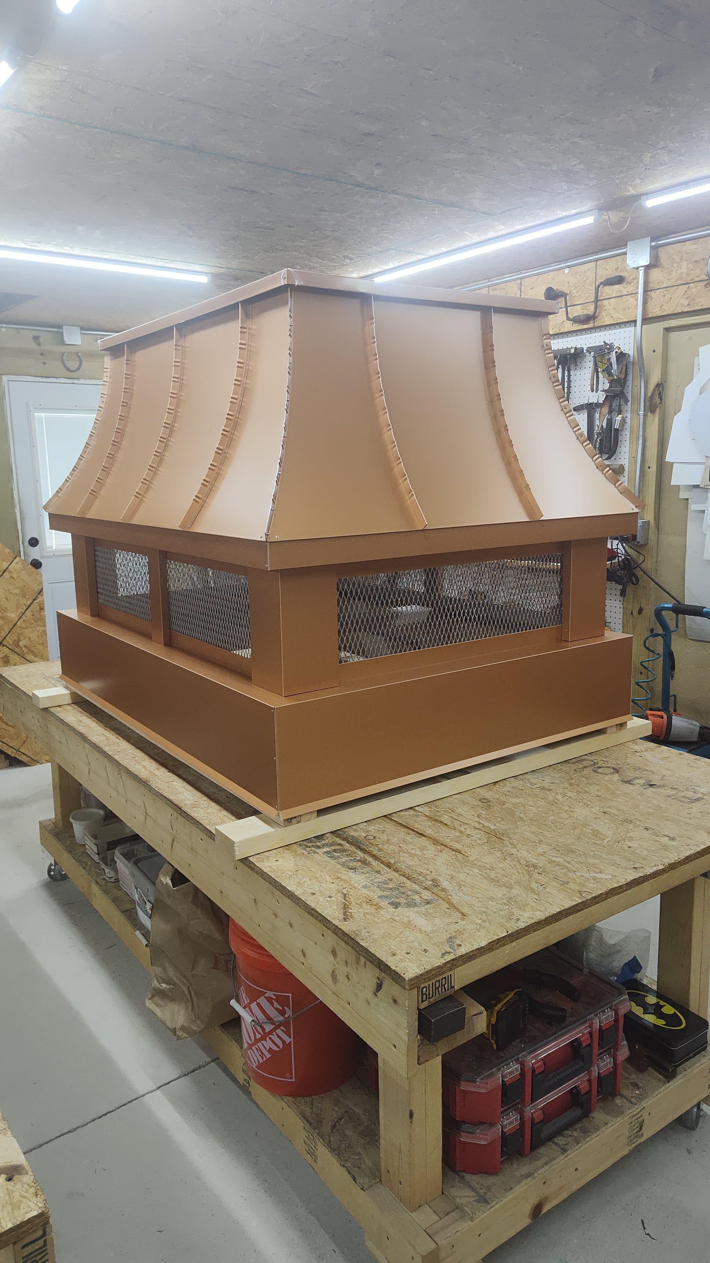 Kynar aluminum chimney cap in penny copper finish — custom fabricated in the Archaic Metal shop, Berlin NJ