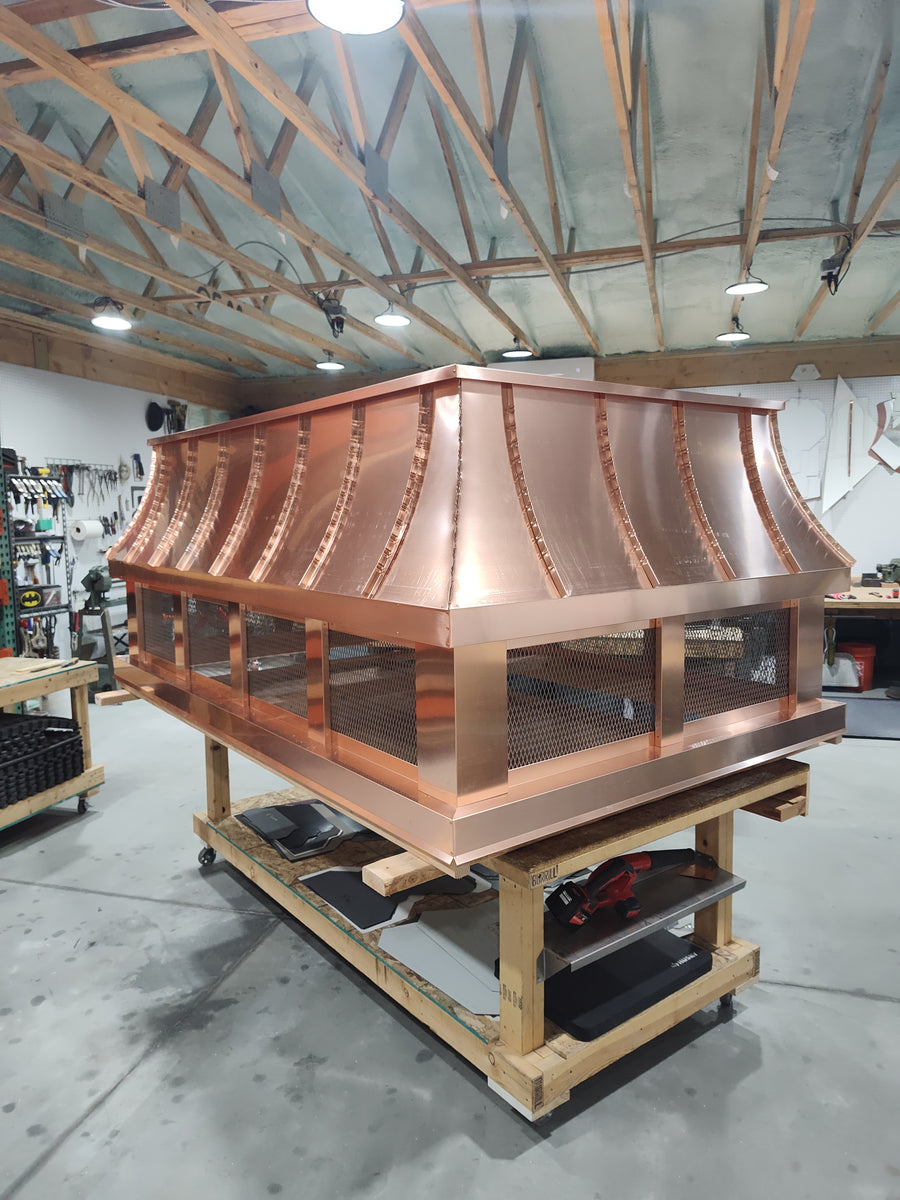 Handcrafted 16oz copper chimney cap rain cover in New Jersey workshop

