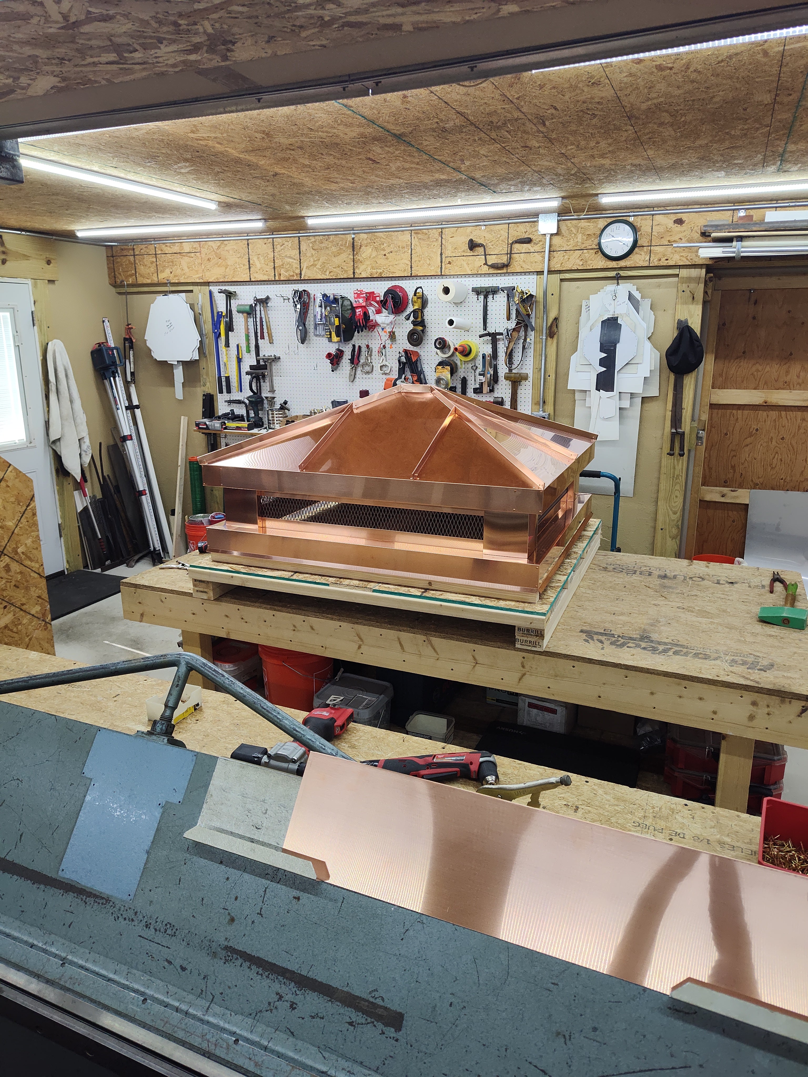Custom copper hip roof chimney cap on rooftop — nationwide shipping from Berlin NJ