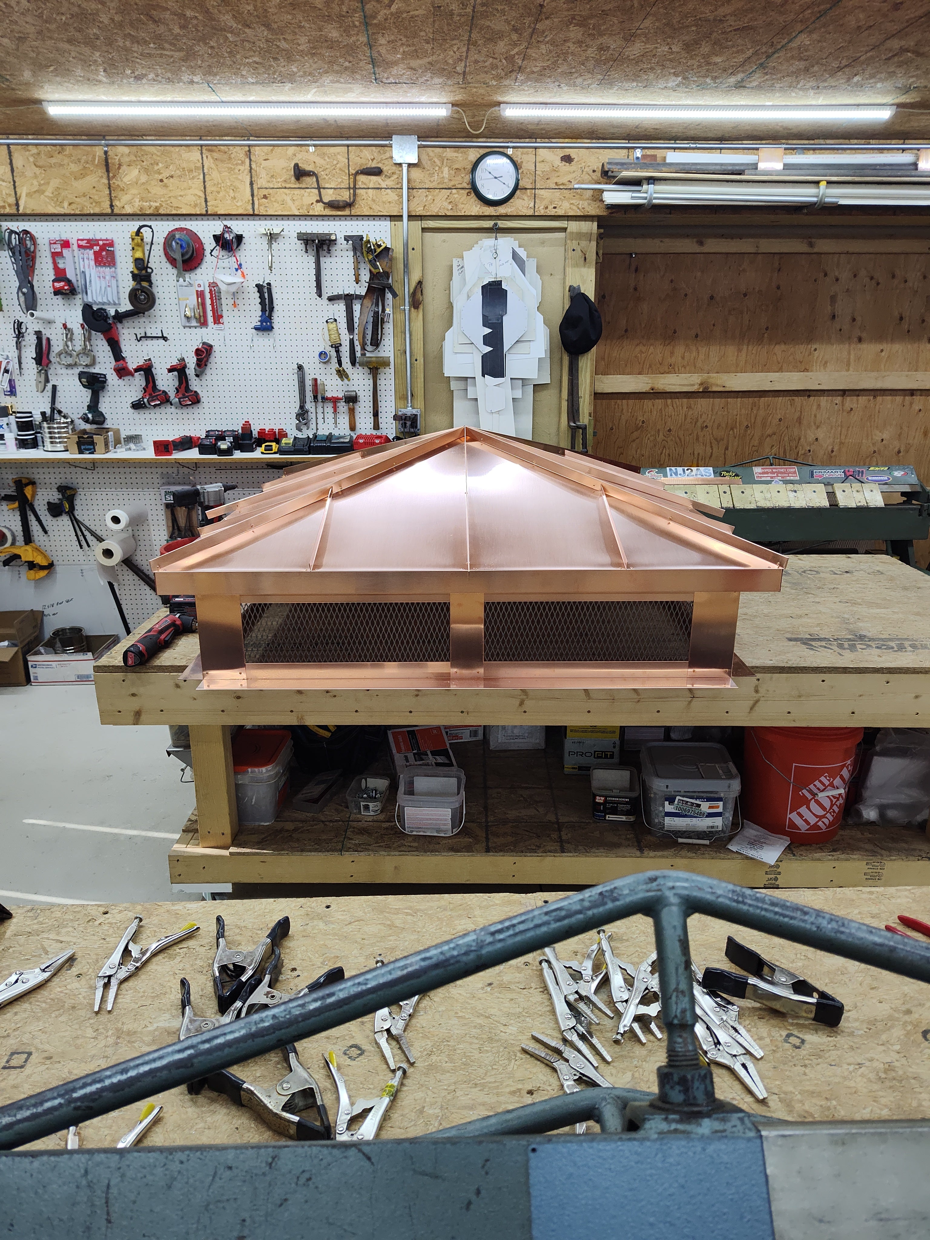 Custom multi-flue copper hip chimney cap — built to cover multiple flues

