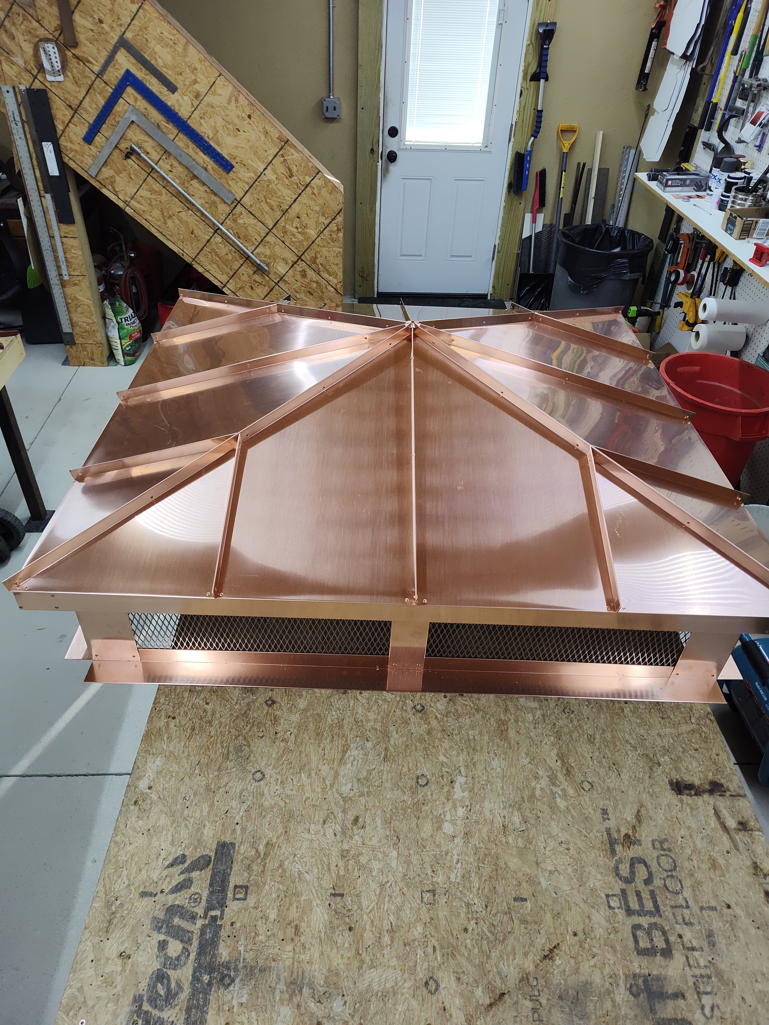 Top view of custom copper hip chimney cap — Archaic Metal Berlin NJ

